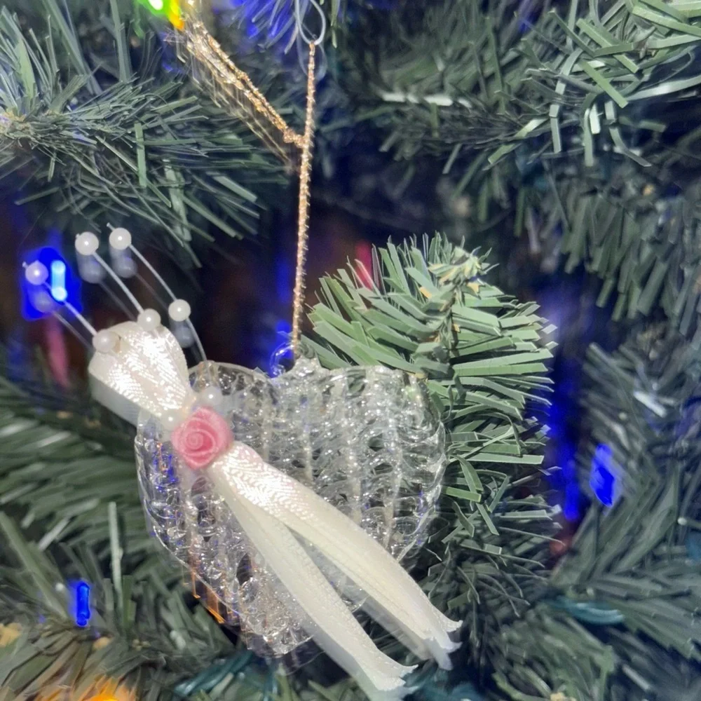 Clear Angel Ornament with Pink Rose